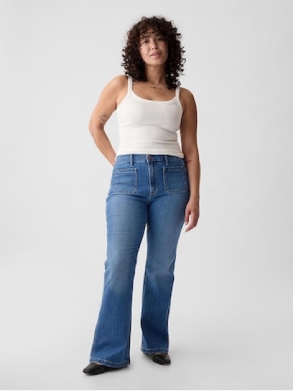 GAP High Rise ’70s Flare Jeans 31/12 Tall – Raw Hem Stretch Denim